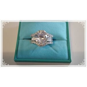 Gorgeous 10.18 Ct. Genuine Diamond Simulant Oval~Baguette~Round Bridal Set #8